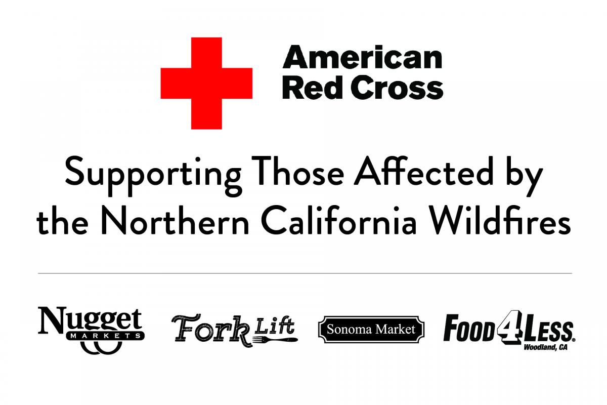 American Red Cross and all nugget logos with text: supporting those affect by the Northern California wildfires